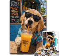 500 Piece Jigsaw Puzzle, Golden Retriever puppy drinking a smoothie