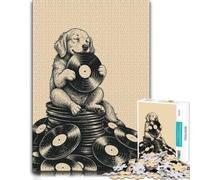 500 Piece Jigsaw Puzzle, Golden Retriever Puppy Vinyl Records Vintage