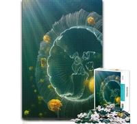500 Piece Jigsaw Puzzle, Jellyfish swarm underwater with sun rays