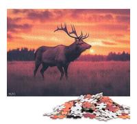 500 Piece Jigsaw Puzzle Majestic Elk at Sunset Wildlife Photo Jigsaw Puzzle for Adults Wood Puzzle Home Decor Birthday Gifts 500pcs (52x38cm)