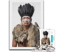 500 Piece Jigsaw Puzzle, Native American Man with Wolf and Sparrow