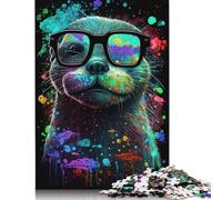 500 Piece Jigsaw Puzzle Otter Wear Glasses Puzzles for Adults Wooden Games Jigsaw Challenge Toy Christmas And Birthday Gifts 500pcs (52x38cm)