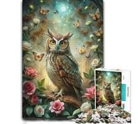 500 Piece Jigsaw Puzzle, Owl in Enchanted Forest with Butterflies