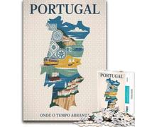 500 Piece Jigsaw Puzzle, Portugal Travel Poster with Map Illustration