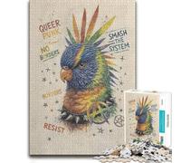 500 Piece Jigsaw Puzzle, Punk Rainbow Lorikeet with Anarchy Symbols