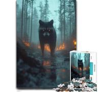 500 Piece Jigsaw Puzzle, Raccoon with Glowing Eyes in Forest Fire