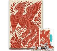 500 Piece Jigsaw Puzzle, Red Phoenix Rising Poster Mythical Fire Bird