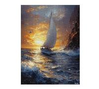 500 Piece Jigsaw Puzzle, Sailing at Sunset Impressionist-Inspired Artw