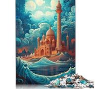 500 Piece Jigsaw Puzzle Taj Mahal Sailing on Wave Puzzles for Adults Wooden Games Jigsaw Challenge Toy Christmas And Birthday Gifts 500pcs (52x38cm)