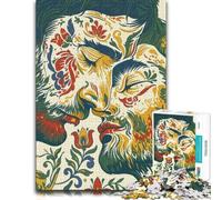 500 Piece Jigsaw Puzzle, Traditional Kurbits Folk Art Beards Kiss Illu