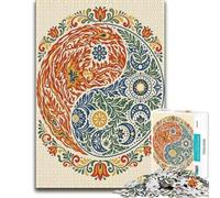 500 Piece Jigsaw Puzzle, Traditional Scandinavian Kurbits art yin yang