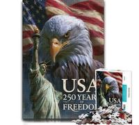 500 Piece Jigsaw Puzzle, USA 250 Years of Freedom Eagle Statue of Libe