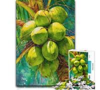 500 Piece Jigsaw Puzzle, Vibrant Green Coconuts Botanical Watercolor A