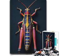 500 Piece Jigsaw Puzzle, Vibrant Multicolored Grasshopper Macro Photog