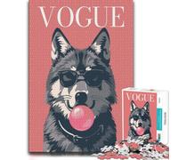 500 Piece Jigsaw Puzzle, Vogue Wolf with Sunglasses and Bubble Gum | Piece-by-piece progress - an activity that can be paused and resumed alone or together.