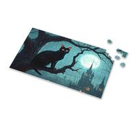 500 Piece Jigsaw Puzzles A Black Cat Perches On A Tree Branch Under A Full Moon, With A Castle In The Background Picture Puzzle Spot It Game For Kids Games For Kids 8-12(500PCS)