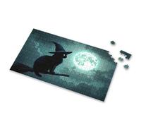 500 Piece Jigsaw Puzzles A Black Cat With Glowing Eyes Sits On A Broomstick Against A Backdrop Of A Full Moon And Dark Clouds Picture Puzzle Spot It Game For Kids Games For Kids 8-12(500PCS)