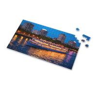 500 Piece Jigsaw Puzzles A Brightly Lit Boat Sails On A River At Dusk, Reflecting Colorful Lights In The Water Picture Puzzle Easter Toys For Kids Ages 4-8 500 Piece Puzzles(300PCS)