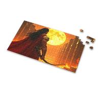 500 Piece Jigsaw Puzzles A Warrior Stands Before A Fiery Moon Picture Puzzle Spot It Game For Kids Games For Kids 8-12(1000PCS)