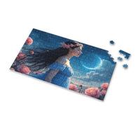 500 Piece Jigsaw Puzzles A Woman In A Blue Dress With Flowers In Her Hair Stands Under A Crescent Moon Picture Puzzle Easter Toys For Kids Ages 4-8 500 Piece Puzzles(300PCS)