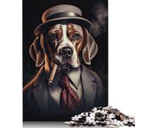 500 Piece Jigsaw Puzzles Beagle in A Gangster Suit Creative Square Wooden Jigsaw Puzzles for Adults 500pcs (52x38cm)