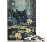 500 Piece Jigsaw Puzzles Black Cat Hiding in River Puzzle for Adults Woodenboard Puzzles Interesting Stress Reduction Jigsaw Puzzles 500pcs (52x38cm)