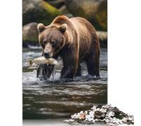 500 Piece Jigsaw Puzzles Brown Bear Grizzly Nature Creative Square Wooden Jigsaw Puzzles for Adults 500pcs (52x38cm)