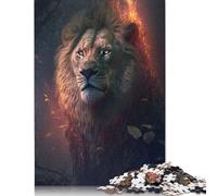 500 Piece Jigsaw Puzzles Burning Fantasy Lion Creative Square Wooden Jigsaw Puzzles for Adults 500pcs (52x38cm)