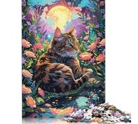 500 Piece Jigsaw Puzzles Cat in A Moonlit Garden Wooden Puzzles Educational Toys 500pcs (52x38cm)