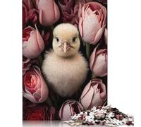 500 Piece Jigsaw Puzzles Chick In Roses Creative Square Wooden Jigsaw Puzzles for Adults 500pcs (52x38cm)
