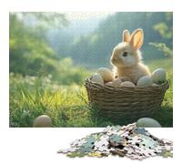 500 Piece Jigsaw Puzzles Easter Bunny with Eggs in Basket Creative Square Wooden Jigsaw Puzzles for Adults 500pcs (52x38cm)