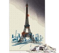 500 Piece Jigsaw Puzzles Eiffel Tower Sketch Jigsaw Puzzles for Adults Woodenboard Puzzles Challenging To Complete But Fun And Humorous 500pcs (52x38cm)