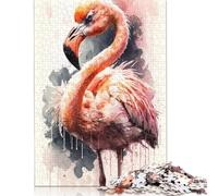 500 Piece Jigsaw Puzzles Flamingo Watercolor Sketch Creative Square Wooden Jigsaw Puzzles for Adults 500pcs (52x38cm)