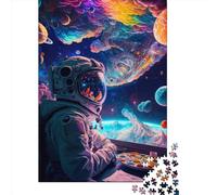 500 Piece Jigsaw Puzzles for Adults Astronout Eating Pizza Jigsaw Puzzle Children Wooden Puzzles Family Entertainment Toys 500pcs (52x38cm)