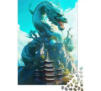 500 Piece Jigsaw Puzzles for Adults Bright Blue Japan Dragon Jigsaw Puzzles for Adults, Wooden Puzzles Educational Stress Relief Toy Puzzle 500pcs (52x38cm)