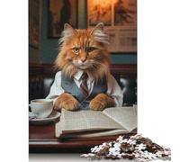500 Piece Jigsaw Puzzles for Adults Cat Drinking Coffee Wooden Jigsaw Puzzles for Adults Puzzles Educational Puzzle for Family And Friends Gifts 500pcs (52x38cm)