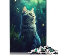 500 Piece Jigsaw Puzzles for Adults Cat Mystic Glowing Night Jigsaw Puzzle Children Wooden Puzzles Family Entertainment Toys 500pcs (52x38cm)