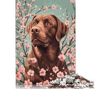 500 Piece Jigsaw Puzzles for Adults Chocolate Labrador with Cherry Blossoms Jigsaw Puzzle Children Wooden Puzzles Family Entertainment Toys 500pcs (52x38cm)