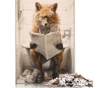 500 Piece Jigsaw Puzzles for Adults Cute Fox on Toilet Creative Wooden Jigsaw Puzzles for Adults & Teenagers Puzzles Educational Puzzle Family Game 500pcs (52x38cm)