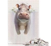 500 Piece Jigsaw Puzzles for Adults Cute Hippo Baby Painting Jigsaw Puzzles for Adults, Wooden Puzzles Educational Stress Relief Toy Puzzle 500pcs (52x38cm)