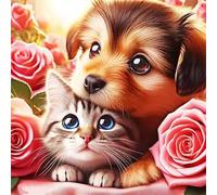 500 Piece Jigsaw Puzzles for Adults Dog Cat Rose, 45x45cm Puzzles for adults 500 Pieces, Fun Present & Activity for Home, Jigsaw Puzzle for Birthday