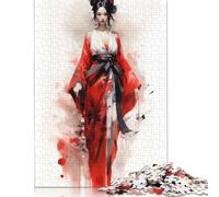 500 Piece Jigsaw Puzzles for Adults | Geisha in Red Puzzles | Puzzles 500 Pieces for Adults Gifts 500pcs (52x38cm)
