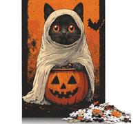 500 Piece Jigsaw Puzzles for Adults - Halloween Cat Ghost Puzzle - Jigsaws 500 Pieces for Adults - Made Wood 500pcs (52x38cm)