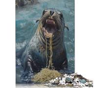 500 Piece Jigsaw Puzzles for Adults Seal Eating Spaghetti Creative Wooden Jigsaw Puzzles for Adults & Teenagers Puzzles Educational Puzzle Family Game 500pcs (52x38cm)