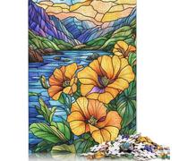 500 Piece Jigsaw Puzzles for Adults Stained Glass Mountain Lake Jigsaw Puzzles for Adults, Wooden Puzzles Educational Stress Relief Toy Puzzle 500pcs (52x38cm)