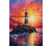 500 Piece Jigsaw Puzzles for Adults Sunset Lighthouse Puzzle Fun Challenges Perfect for Relaxation Letter Printed on Back Interlock Perfectly No Dust for Men Women Elders Seniors 20.5 x 15 inch