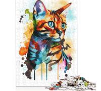 500 Piece Jigsaw Puzzles for Adults 'Watercolor Bengal Cat Jigsaw Puzzle Children Wooden Puzzles Family Entertainment Toys 500pcs (52x38cm)