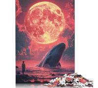 500 Piece Jigsaw Puzzles for Adults Whale And Blood Moon Jigsaw Puzzles for Adults, Wooden Puzzles Educational Stress Relief Toy Puzzle 500pcs (52x38cm)