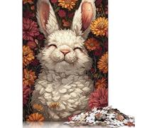 500 Piece Jigsaw Puzzles for Adults White Rabbit in Flowers Jigsaw Puzzle Children Wooden Puzzles Family Entertainment Toys 500pcs (52x38cm)