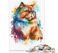 500 Piece Jigsaw Puzzles Game 'Colorful Persian Cat Art Wooden Puzzles Educational Game Challenge Toy As A 500pcs (52x38cm)
